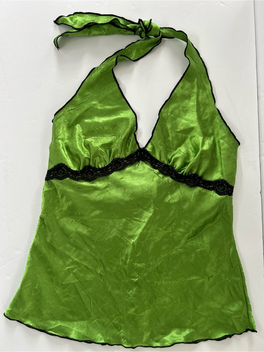 Halo Lime Green Halter Chemise with Black Lace Trim